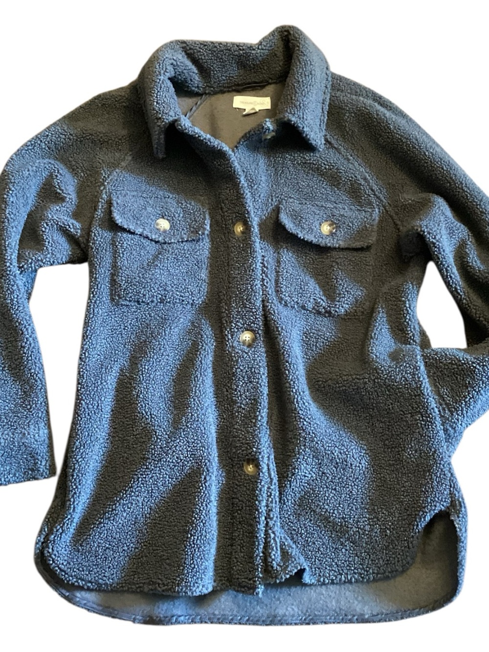 Treasure & Bond Gray Blue Teddy Sherpa Faux Shearling Shacket Jacket Small - Picture 12 of 12